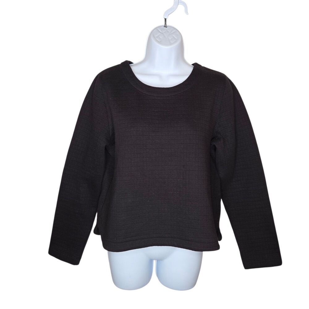 Madewell Women's Medium Jacquard Crop Grid Quilted Black Shirt Top Sweatshirt